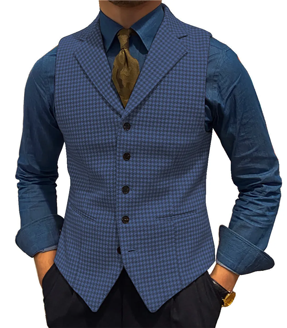 Fashion Men's vest Houndstooth Notch Lapel Waistcoat