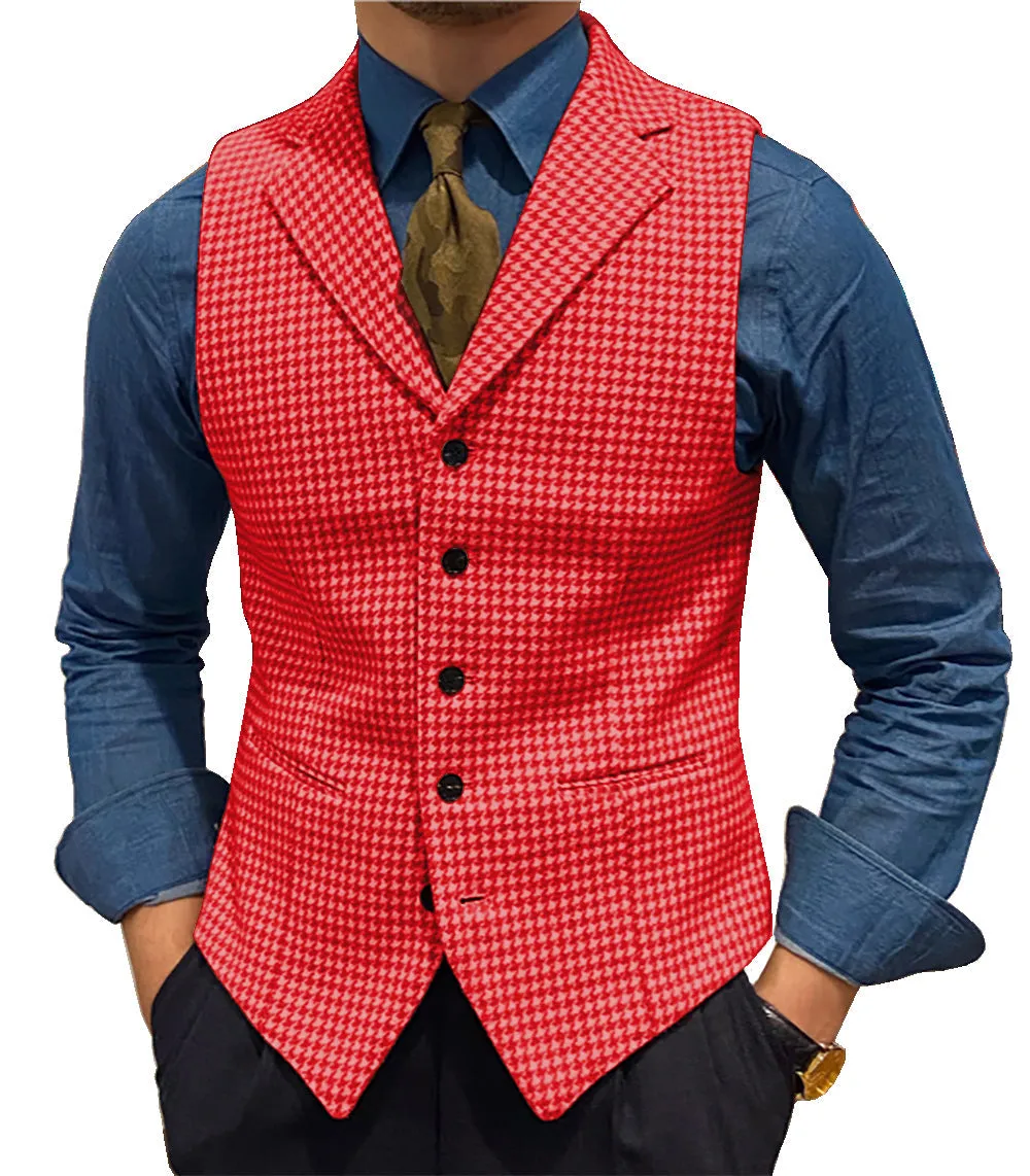 Fashion Men's vest Houndstooth Notch Lapel Waistcoat