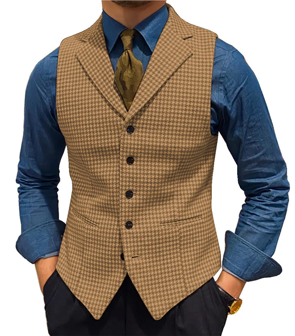 Fashion Men's vest Houndstooth Notch Lapel Waistcoat