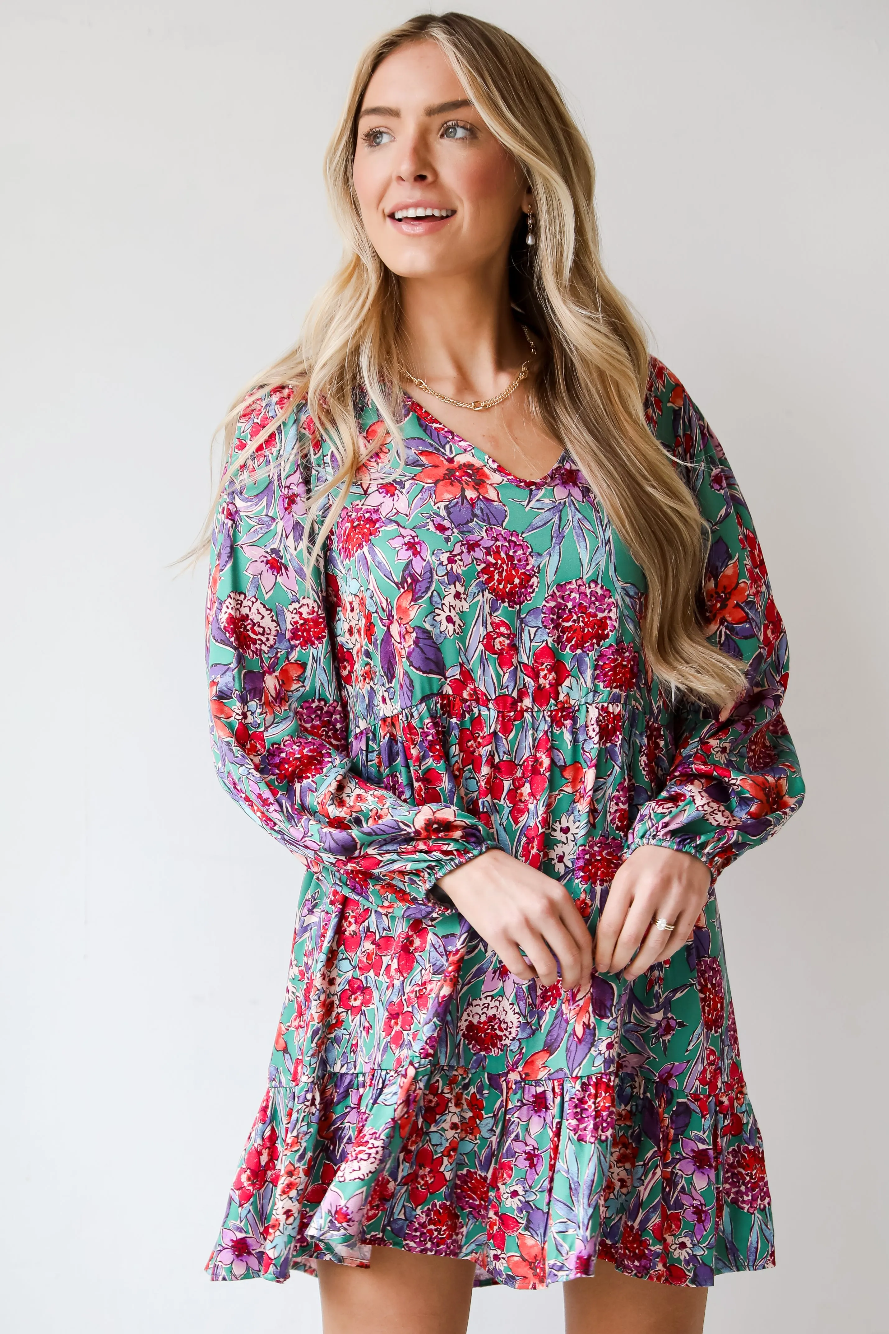 FINAL SALE - Adored Entrance Green Floral Babydoll Mini Dress