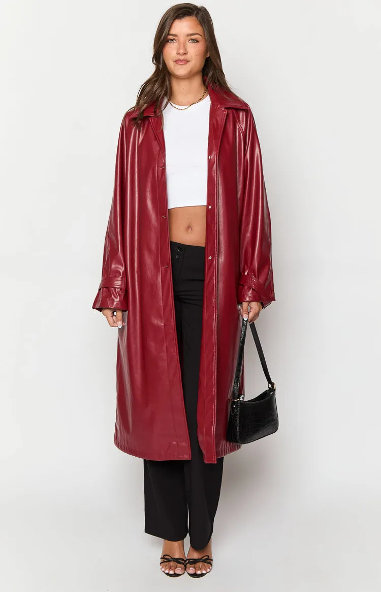 Finn Red PU Trench Coat