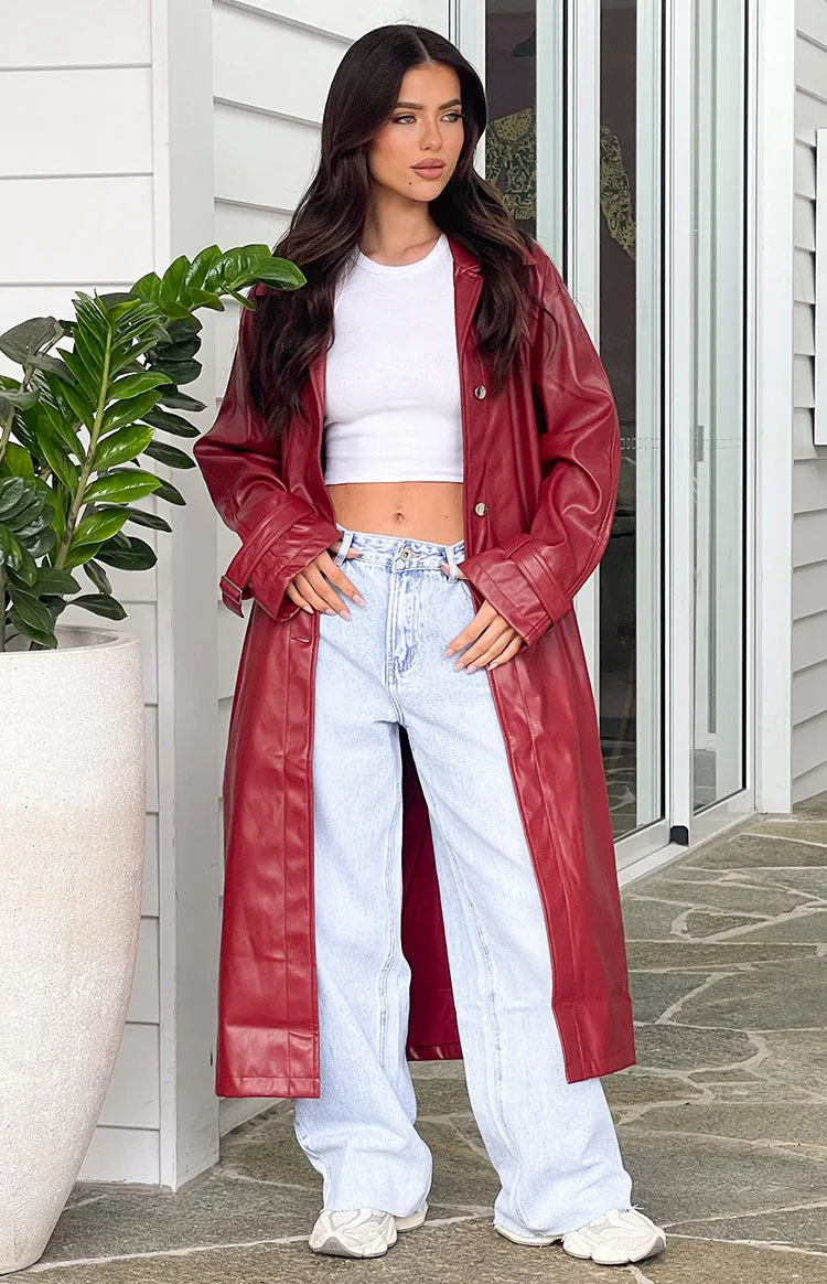 Finn Red PU Trench Coat