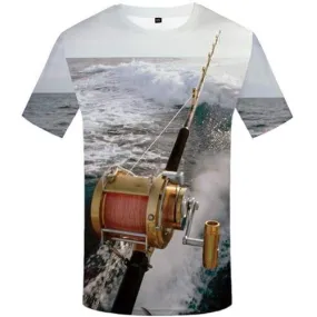 Fish T-shirt Men Fisherman Shirt Print Wave Tshirts Novelty Metal T-shirts Graphic Fishing Tshirts Casual Short Sleeve