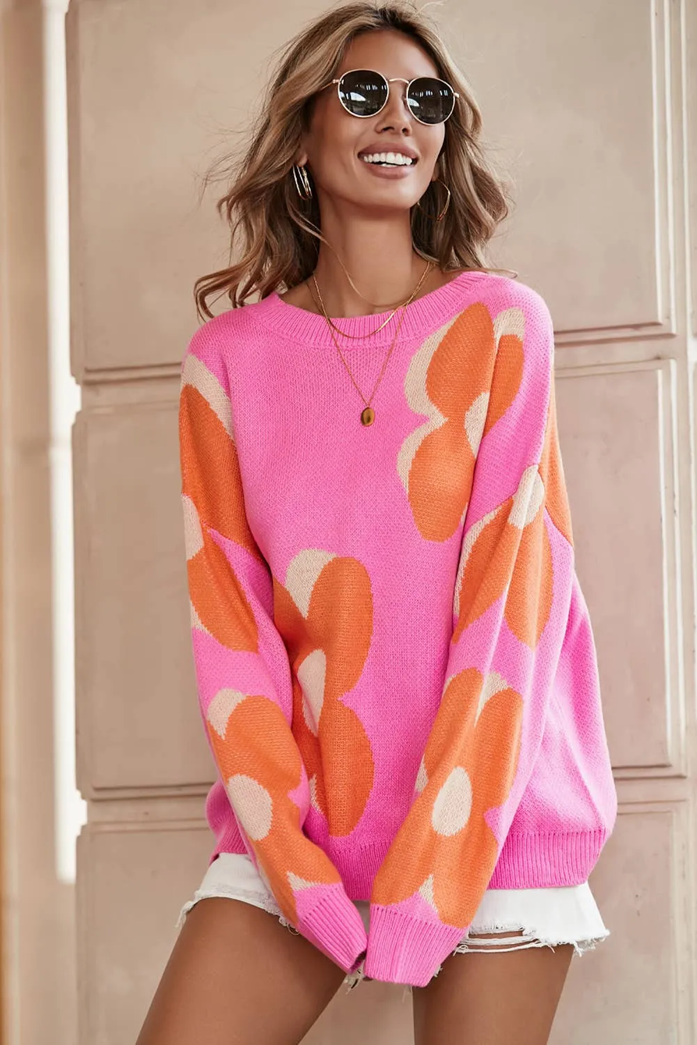 Flower Pattern Slouchy Sweater