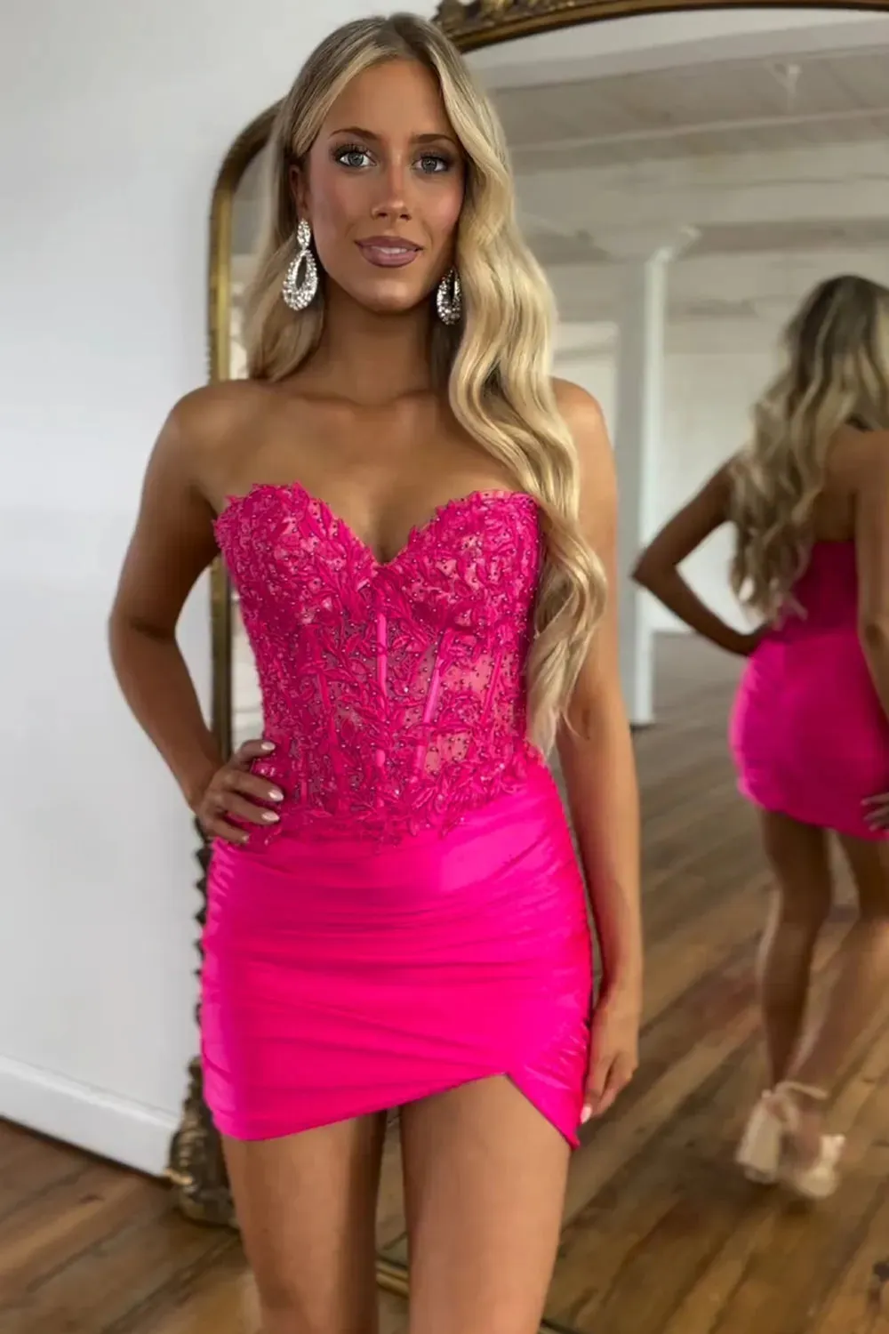 Fuchsia Sweetheart Bodycon Corset Homecoming Dress with Beading