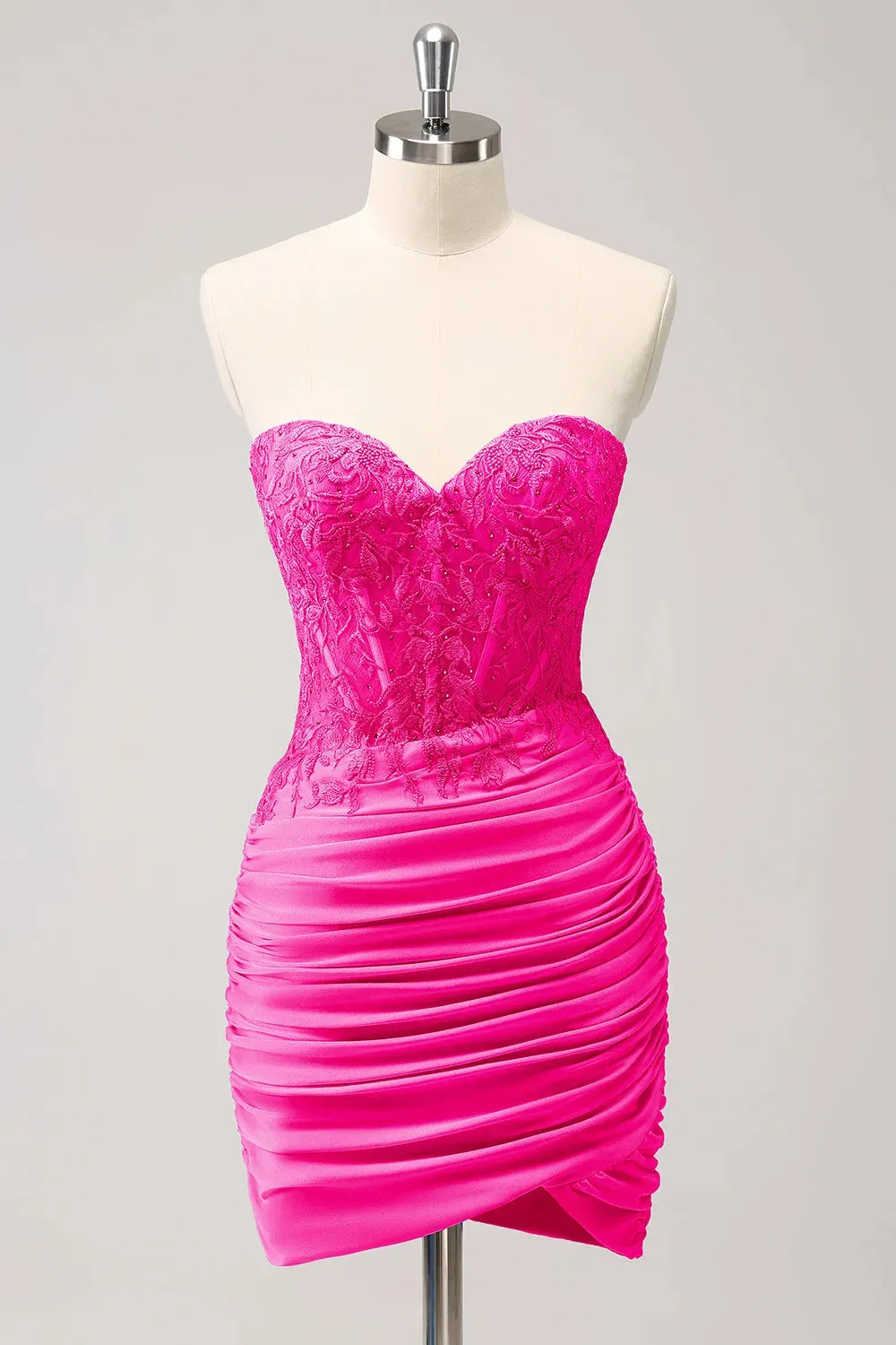 Fuchsia Sweetheart Bodycon Corset Homecoming Dress with Beading