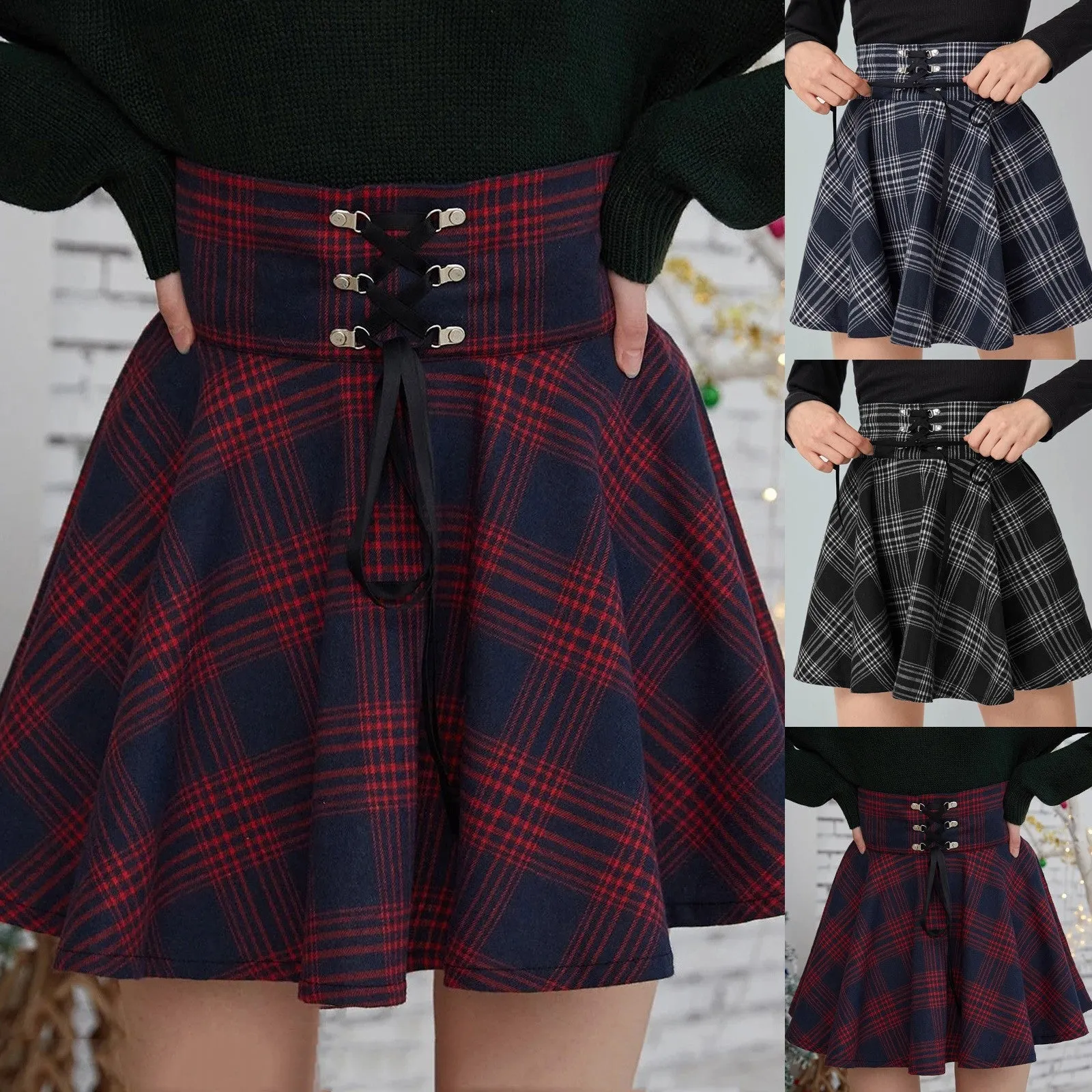 Funki Buys | Skirts | Women's Gothic Retro Punk Plaid Mini Skirt