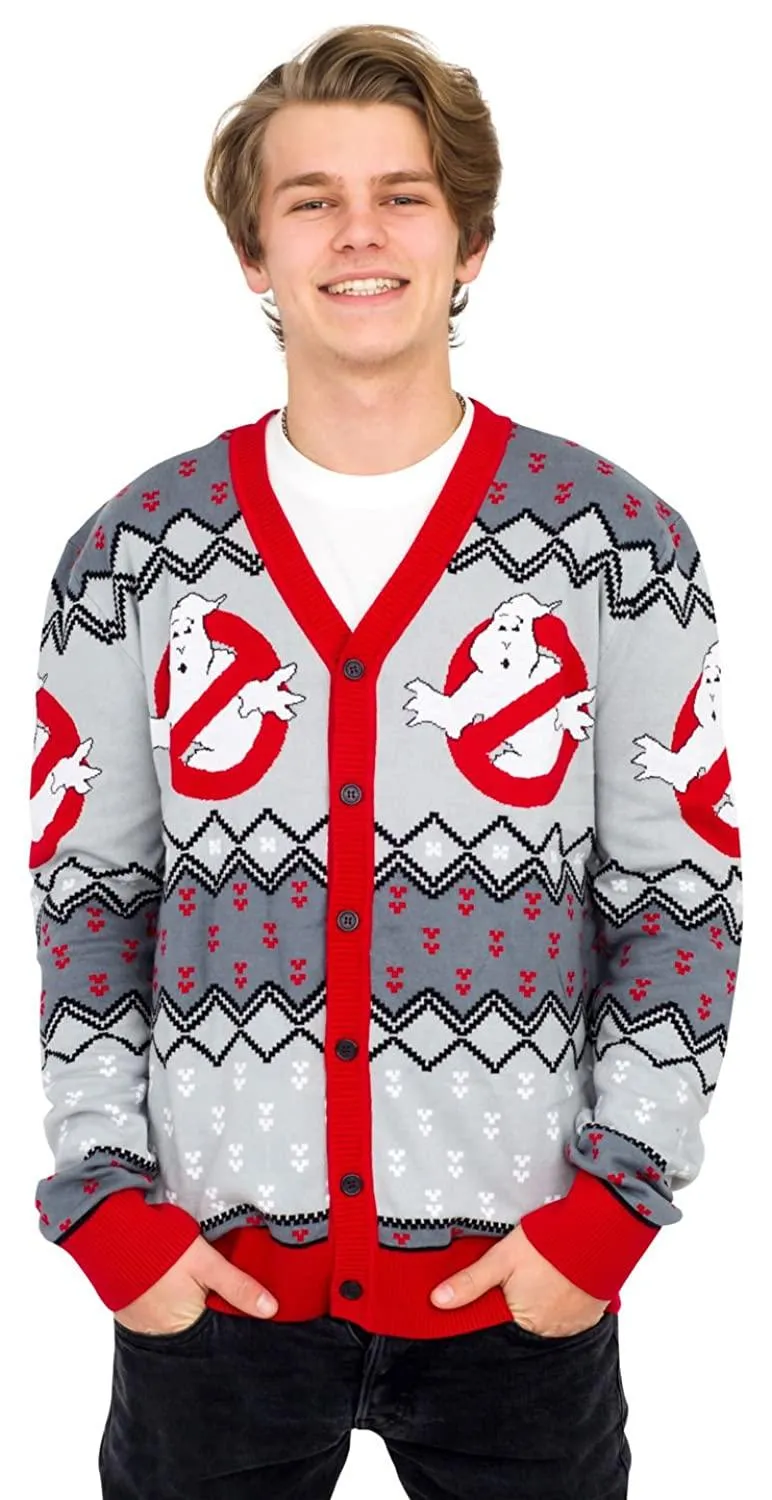 Ghostbusters Logo Ugly Christmas Cardigan Sweater