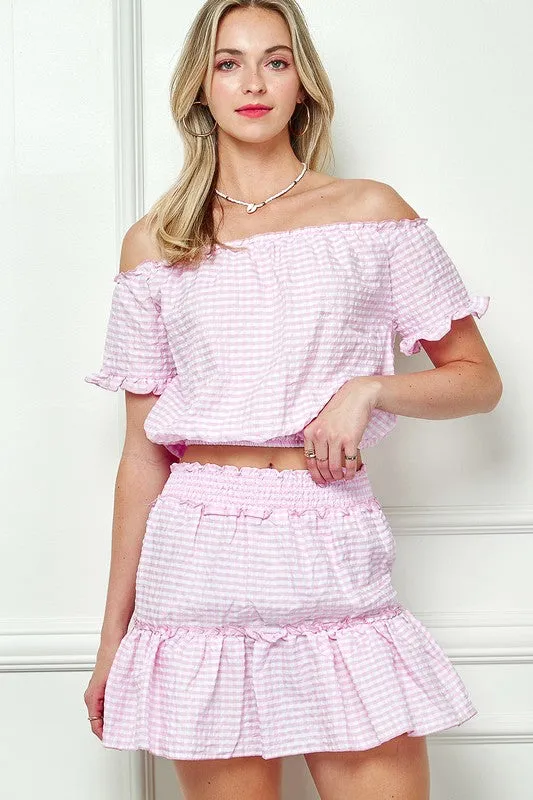 GINGHAM SEERSUCKERTOP AND SKIRT SET