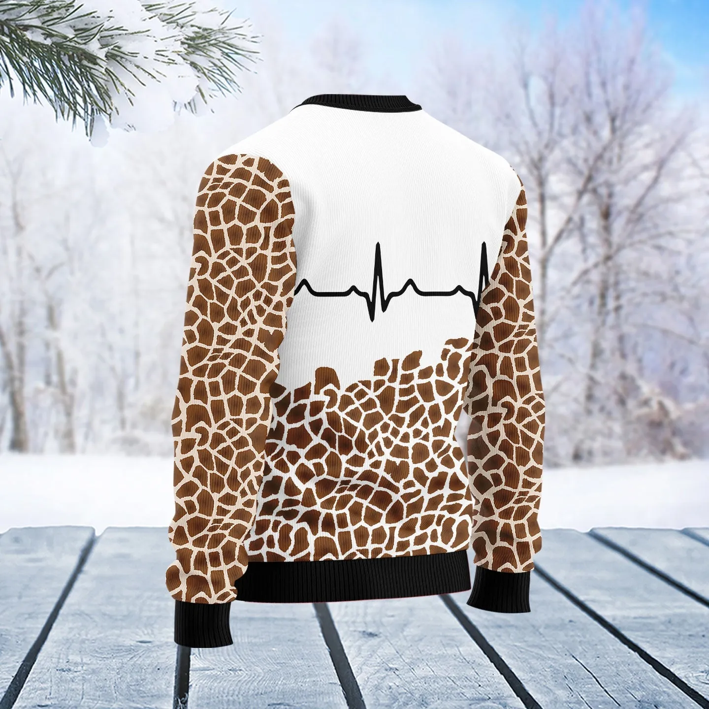 Giraffe Pattern Heart Beat Ugly Christmas Sweater, Giraffe 3D Sweater for Men Women