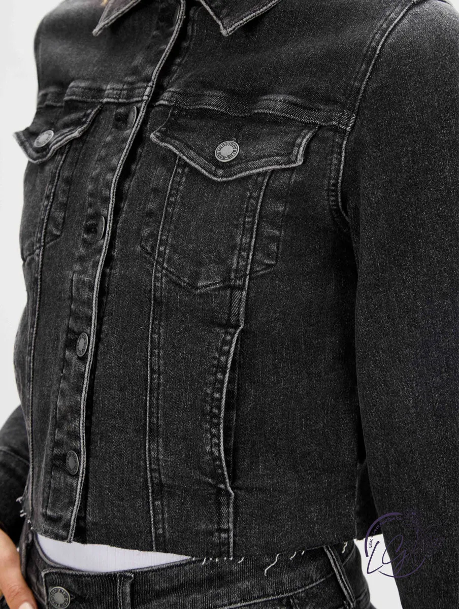 Greyson Black Denim Cropped Jacket By Judy Blue