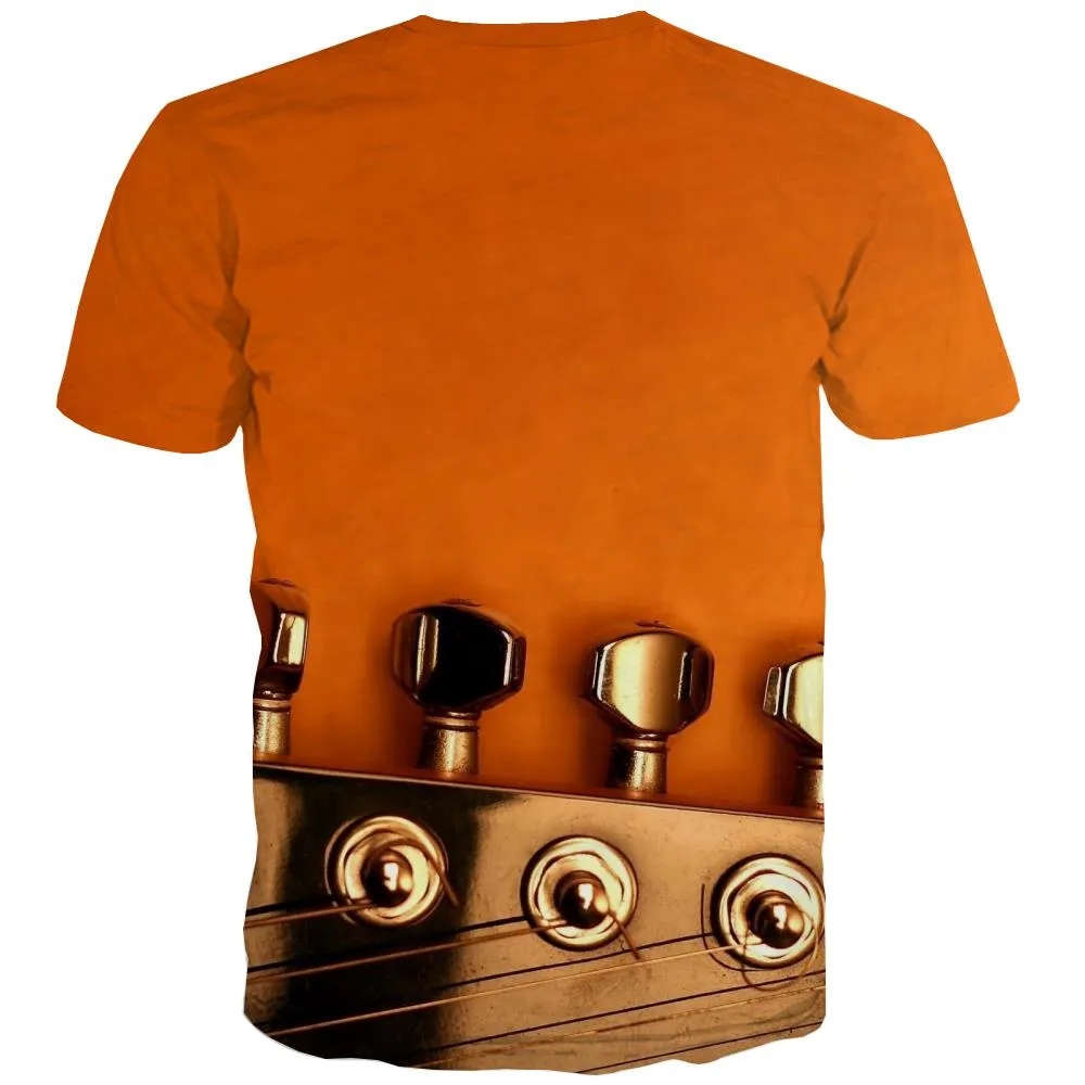 Guitar T-shirt Men Music Shirt Print Wooden Tshirts Casual Metal Tshirts Cool