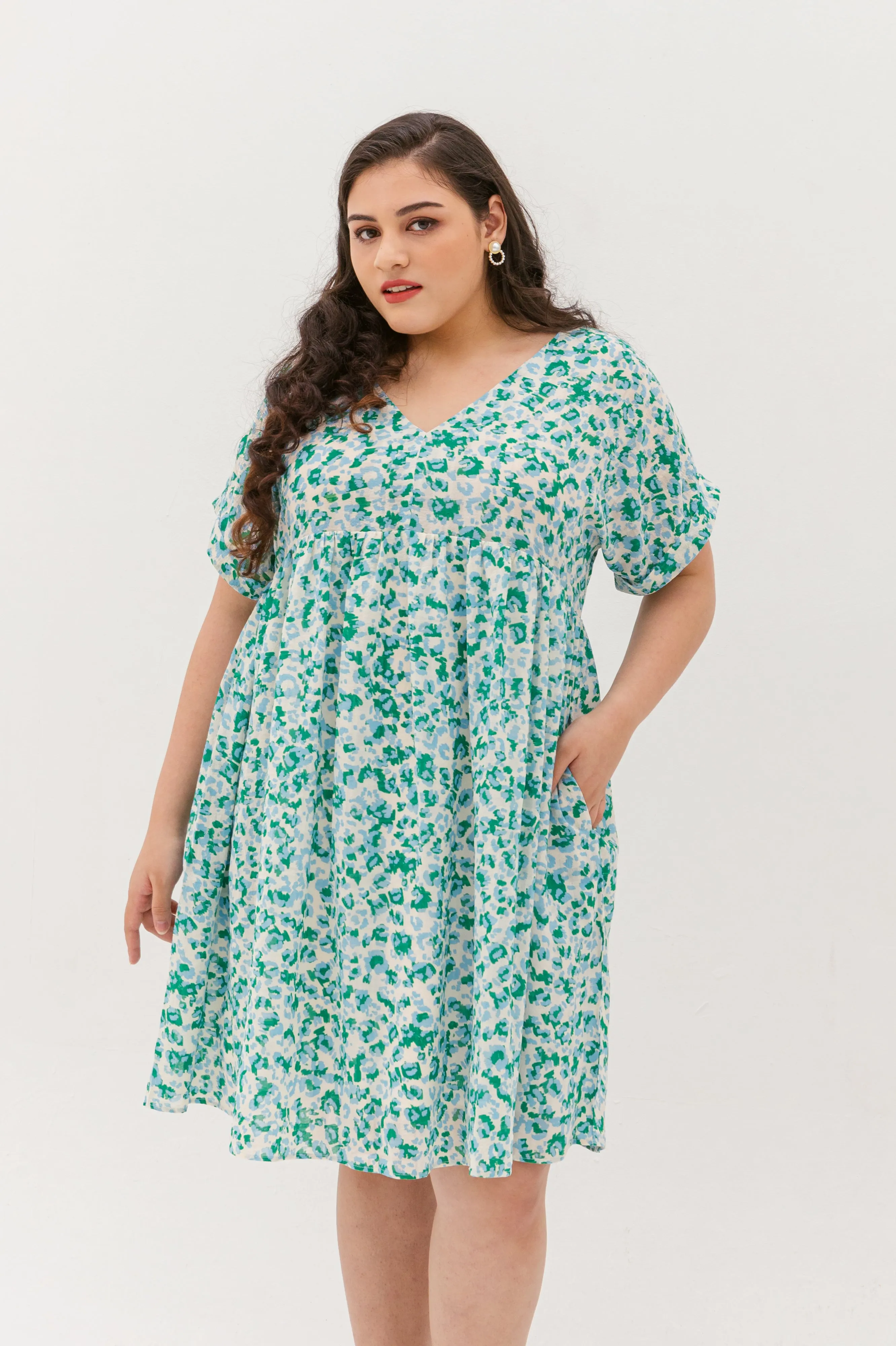 Hannah Babydoll Dress In Green-Blue