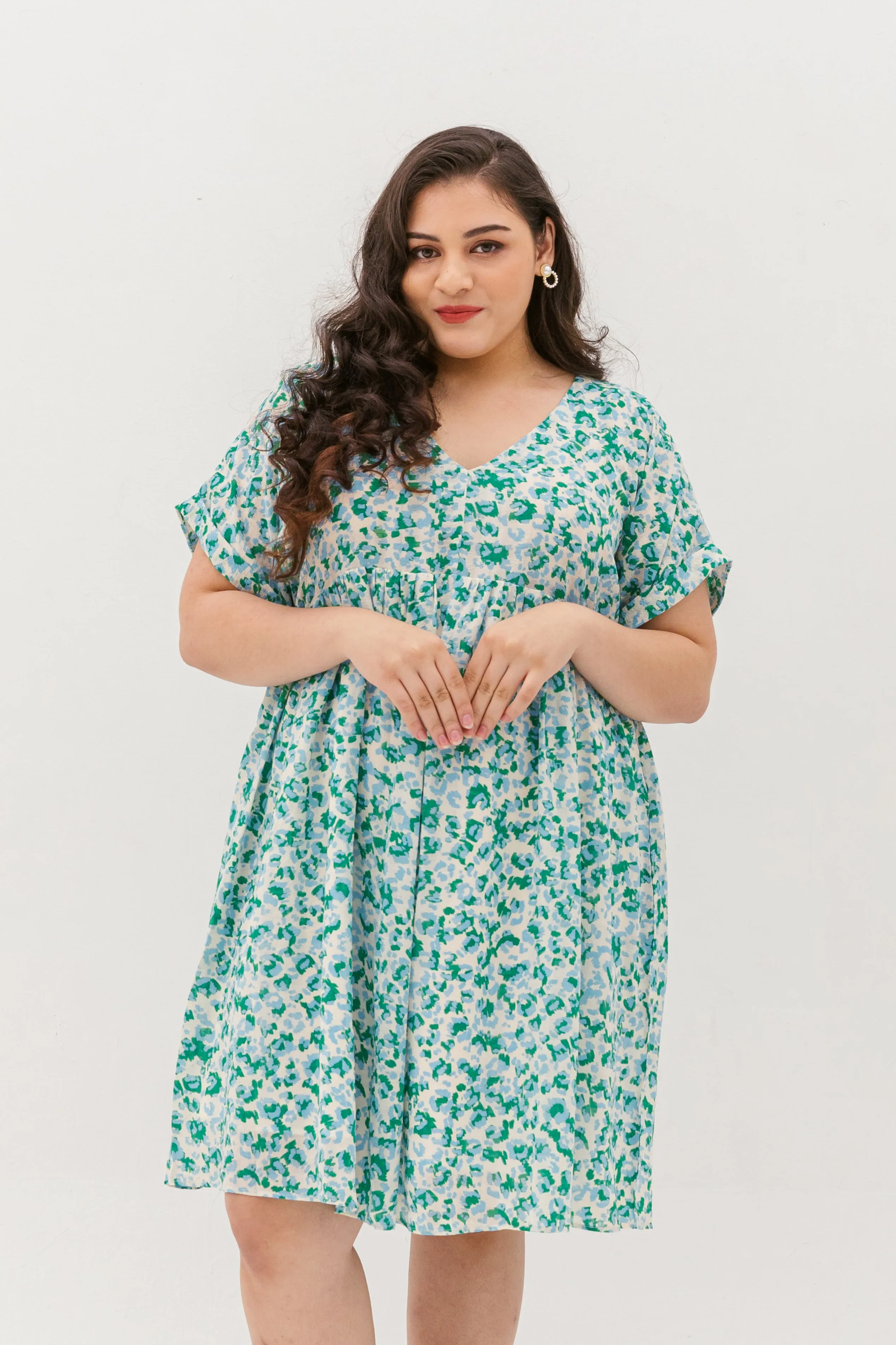 Hannah Babydoll Dress In Green-Blue