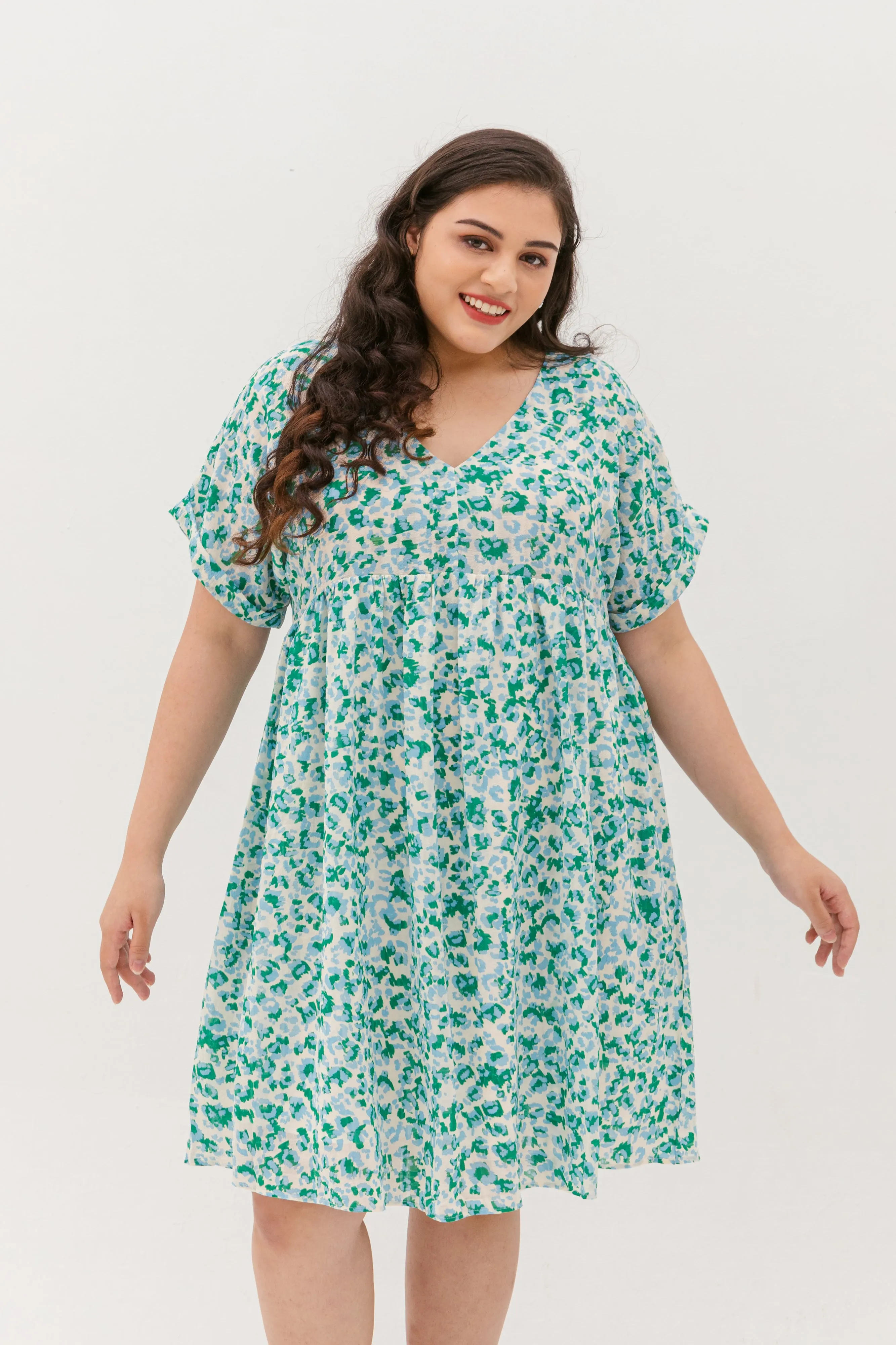 Hannah Babydoll Dress In Green-Blue