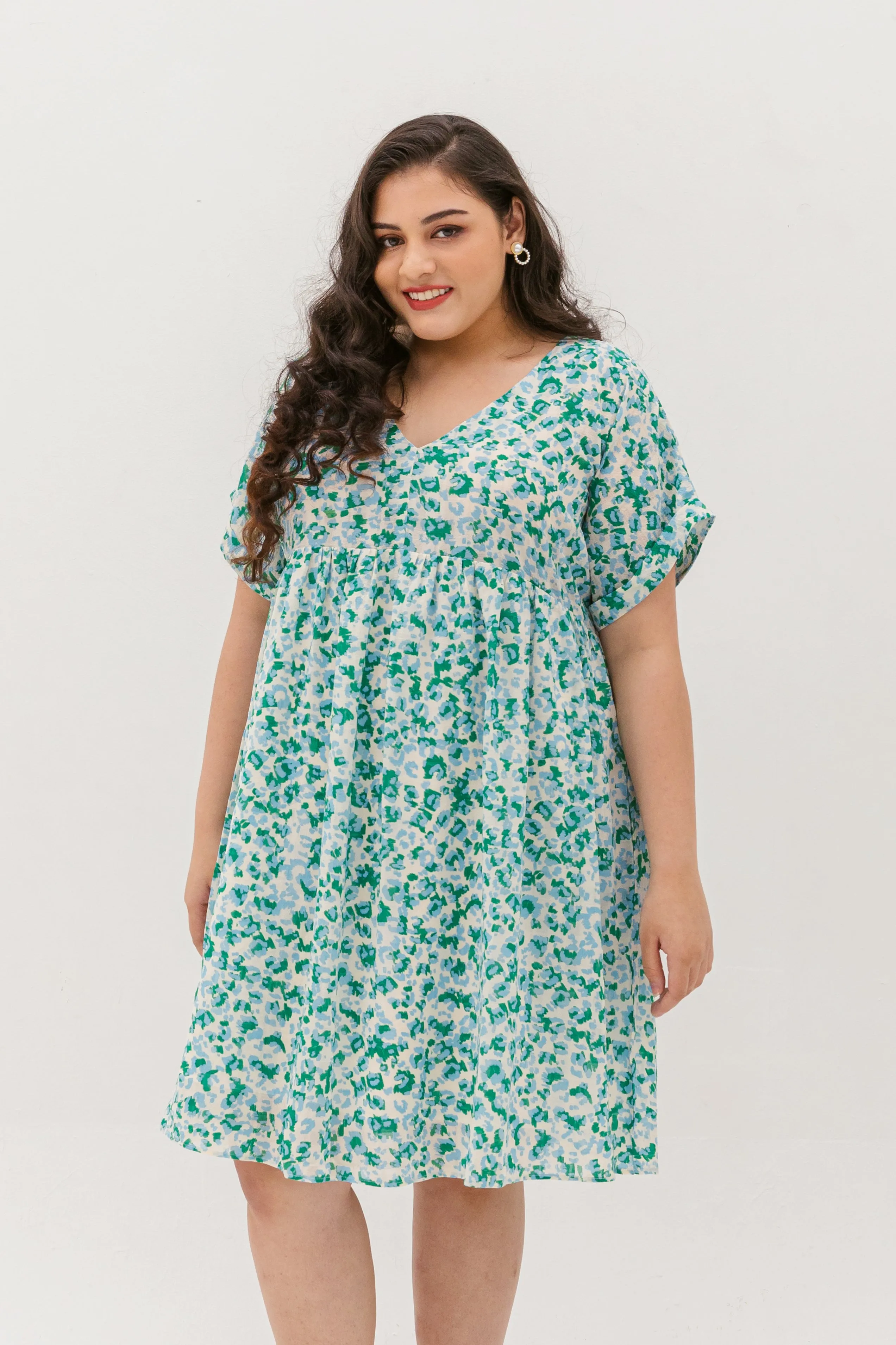 Hannah Babydoll Dress In Green-Blue