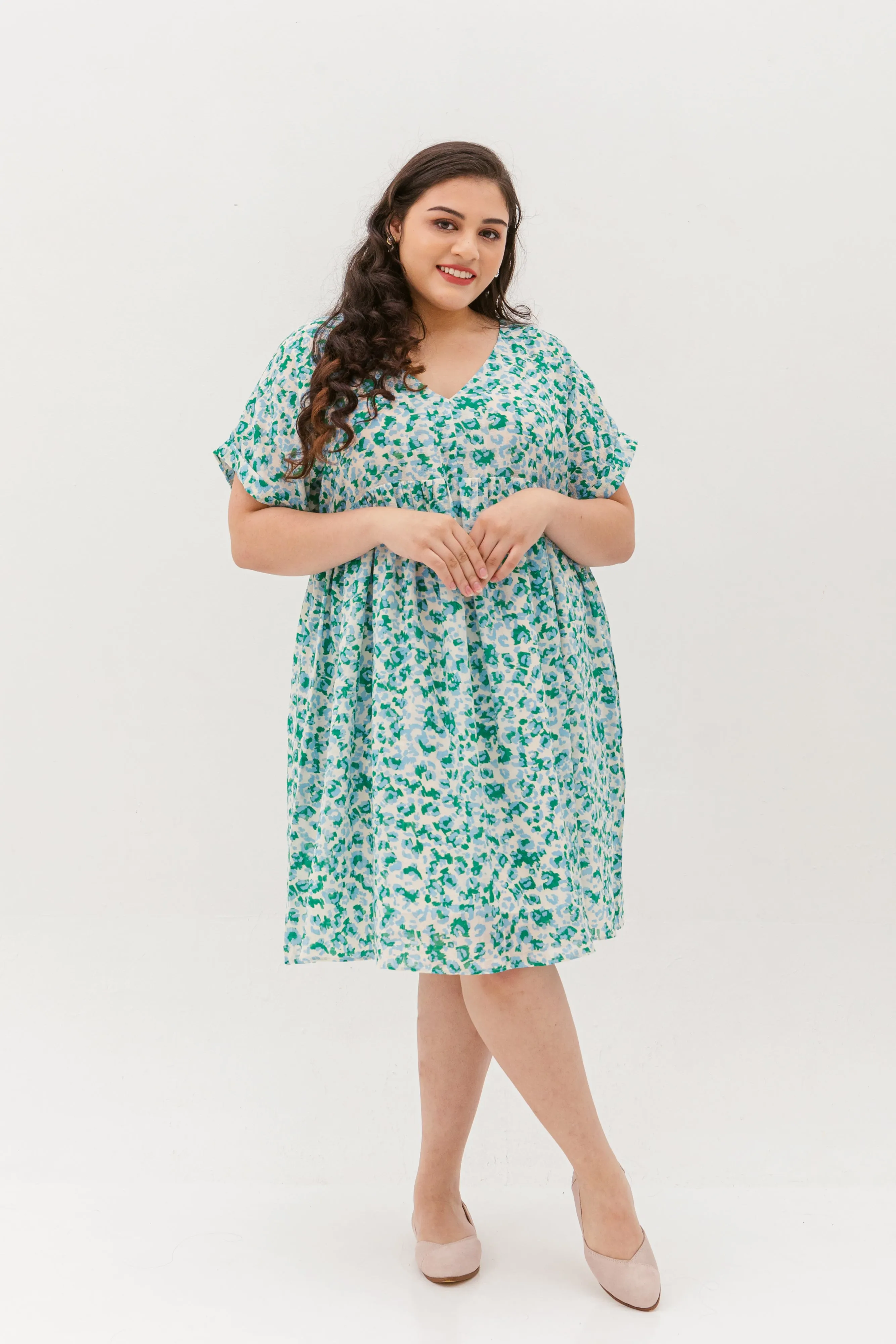 Hannah Babydoll Dress In Green-Blue