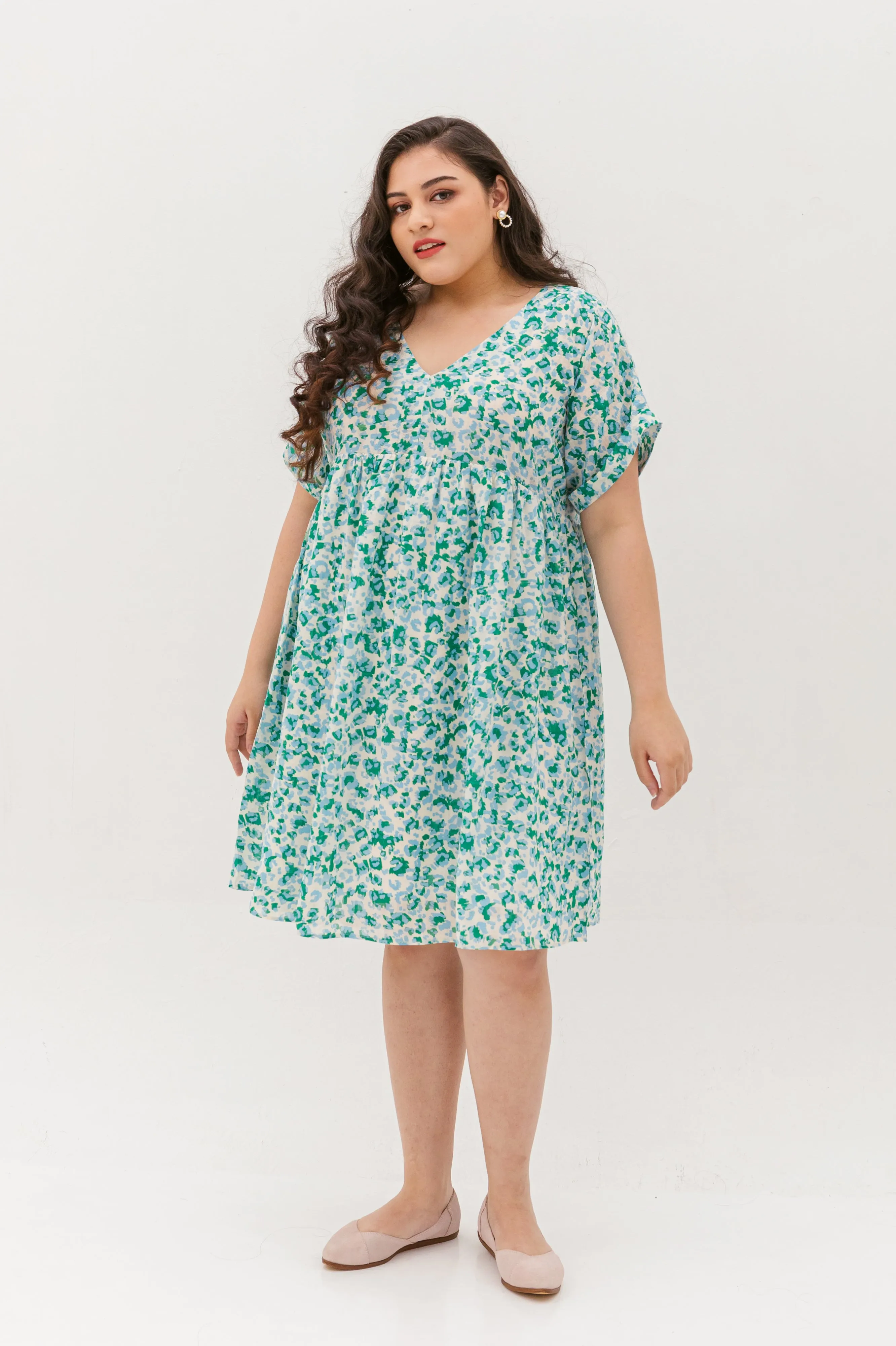 Hannah Babydoll Dress In Green-Blue