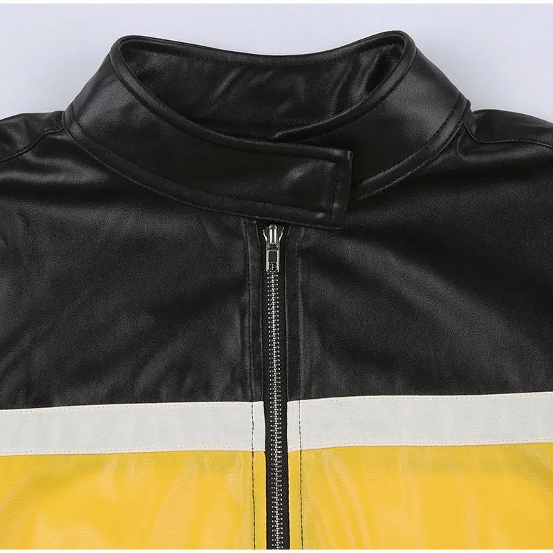 Hemi Striped Faux Leather Cropped Racer Jackets