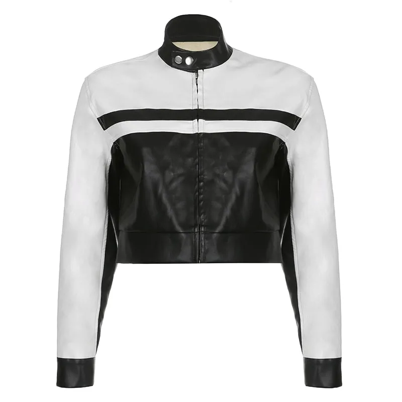 Hemi Striped Faux Leather Cropped Racer Jackets