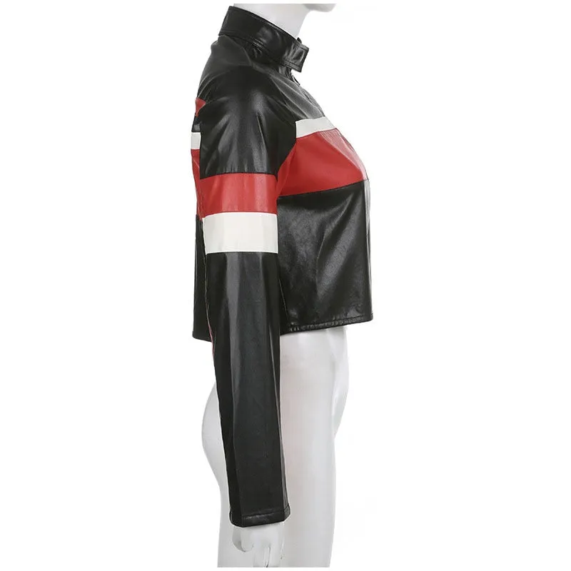 Hemi Striped Faux Leather Cropped Racer Jackets