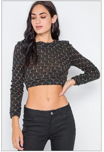 Hexagon Print Knit Crop Sweater