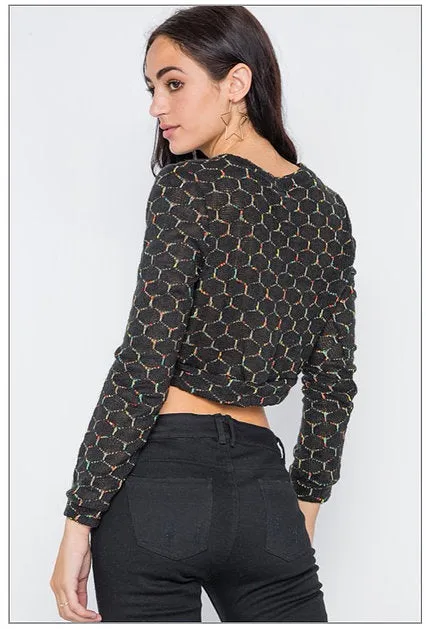 Hexagon Print Knit Crop Sweater