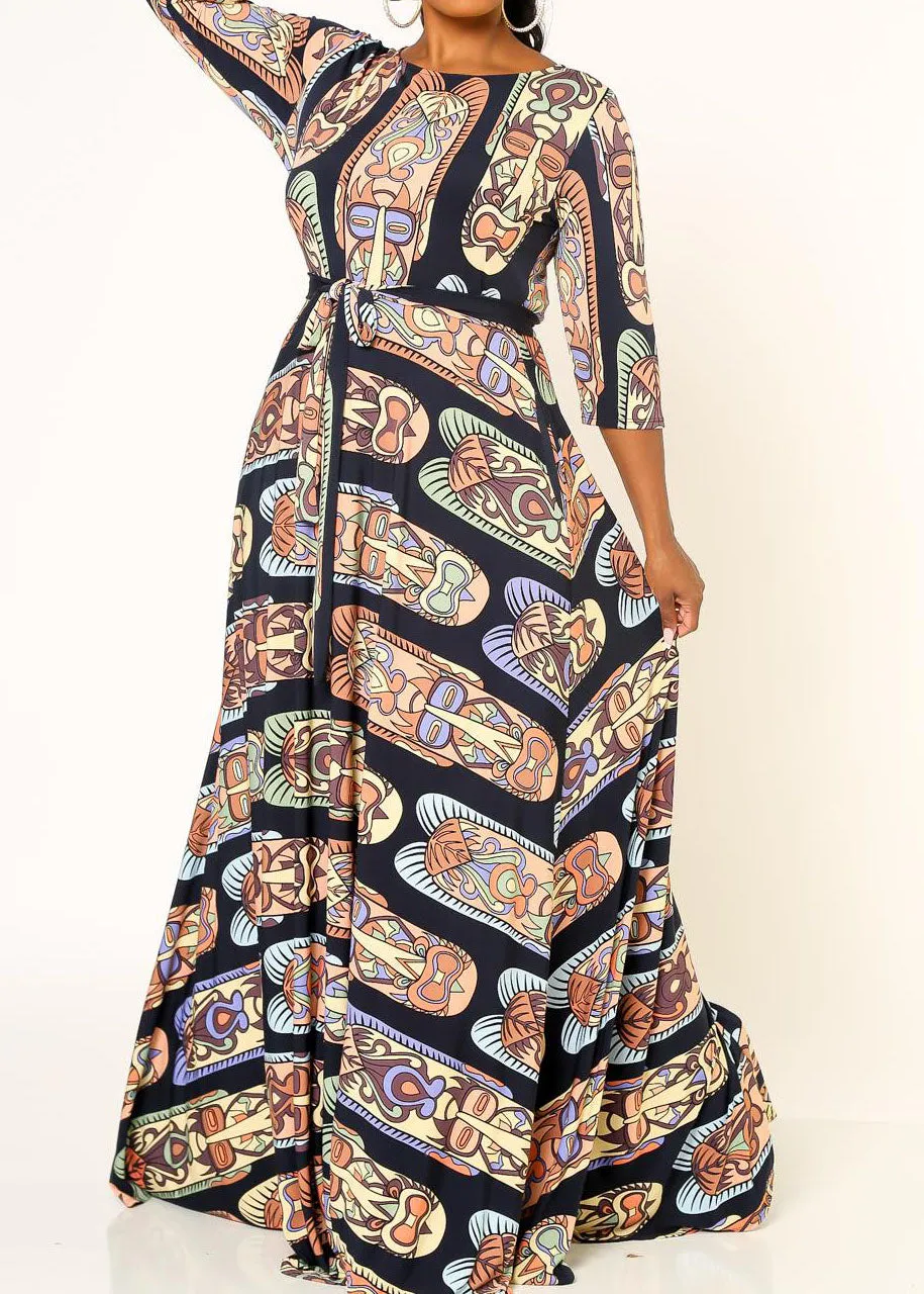 Hi Curvy Plus Size Women Unique Printed Flare Maxi Dress