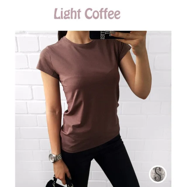 High Quality 18 Color S-3XL Plain T Shirt  for Women Cotton Elastic Basic T-shirts