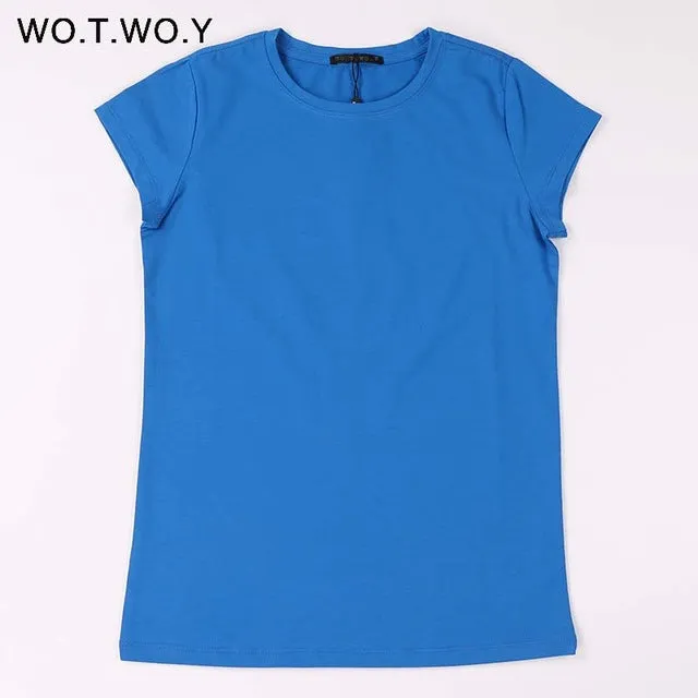 High Quality 18 Color S-3XL Plain T Shirt  for Women Cotton Elastic Basic T-shirts