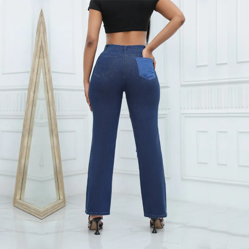 High Quality Straight Panel High Waist Jeans For Women