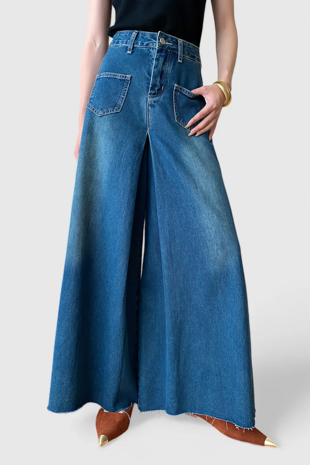 High Waisted Extra Wide Jeans - Blue