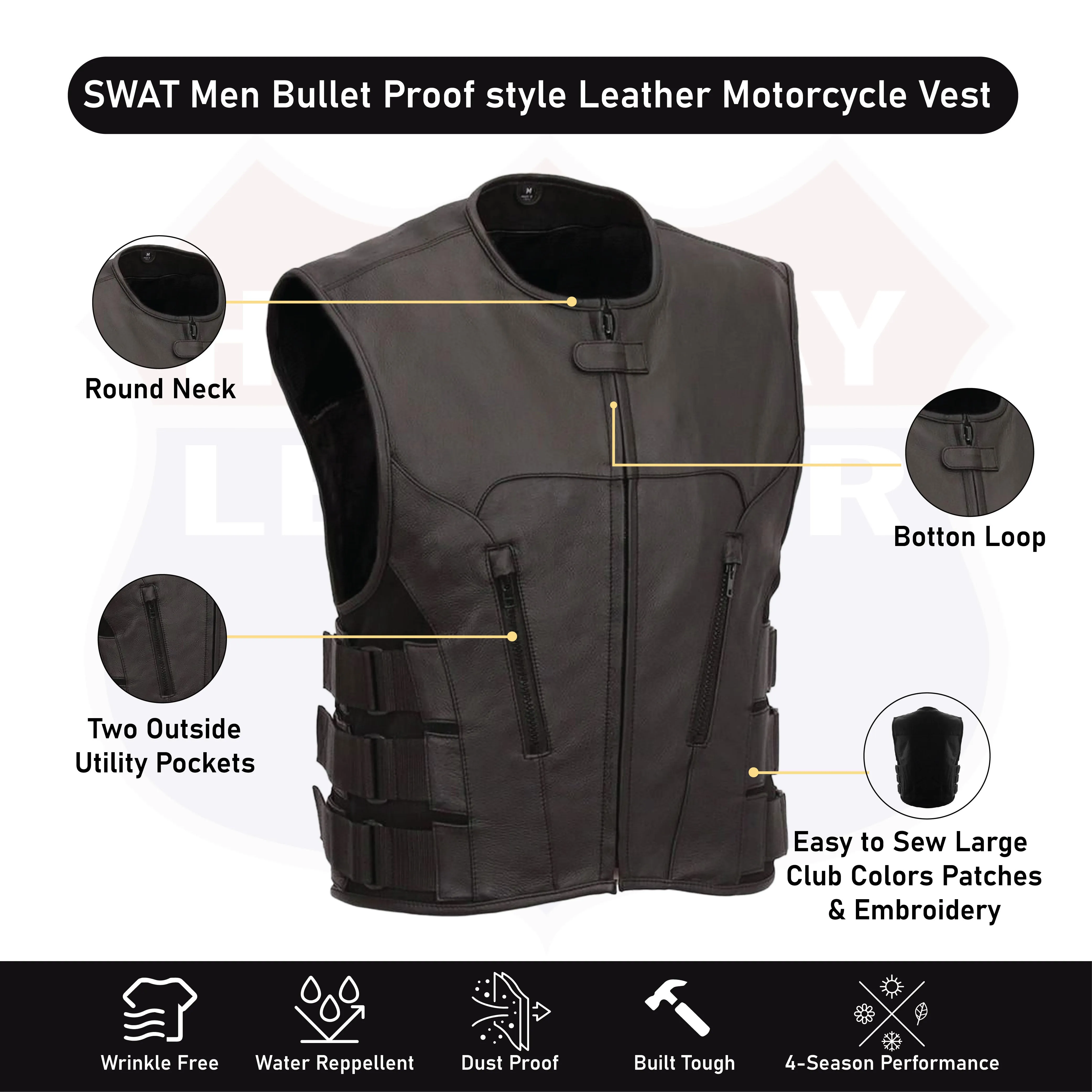 HL11645NKD NAKED Swat team style leather motorcycle vest