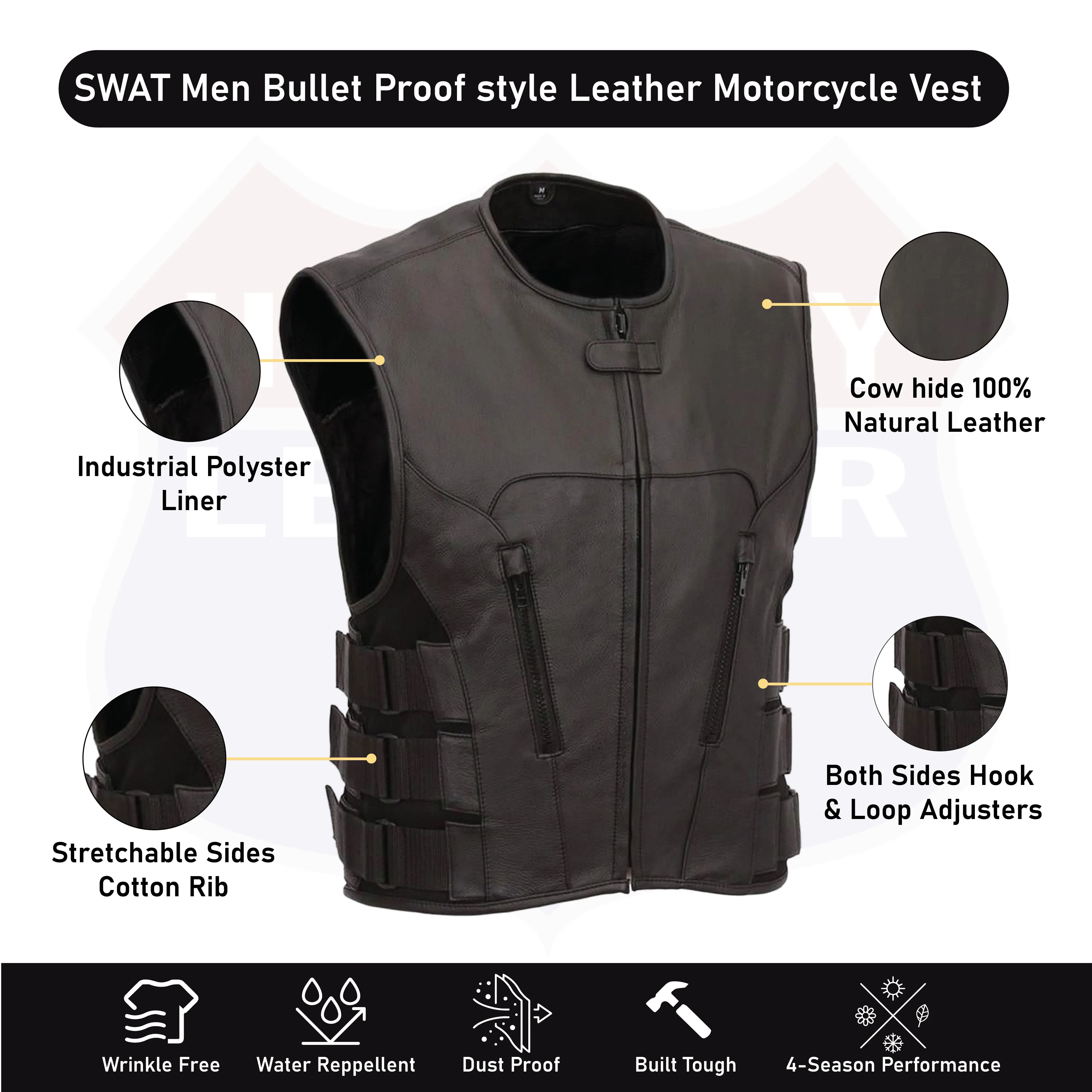 HL11645NKD NAKED Swat team style leather motorcycle vest