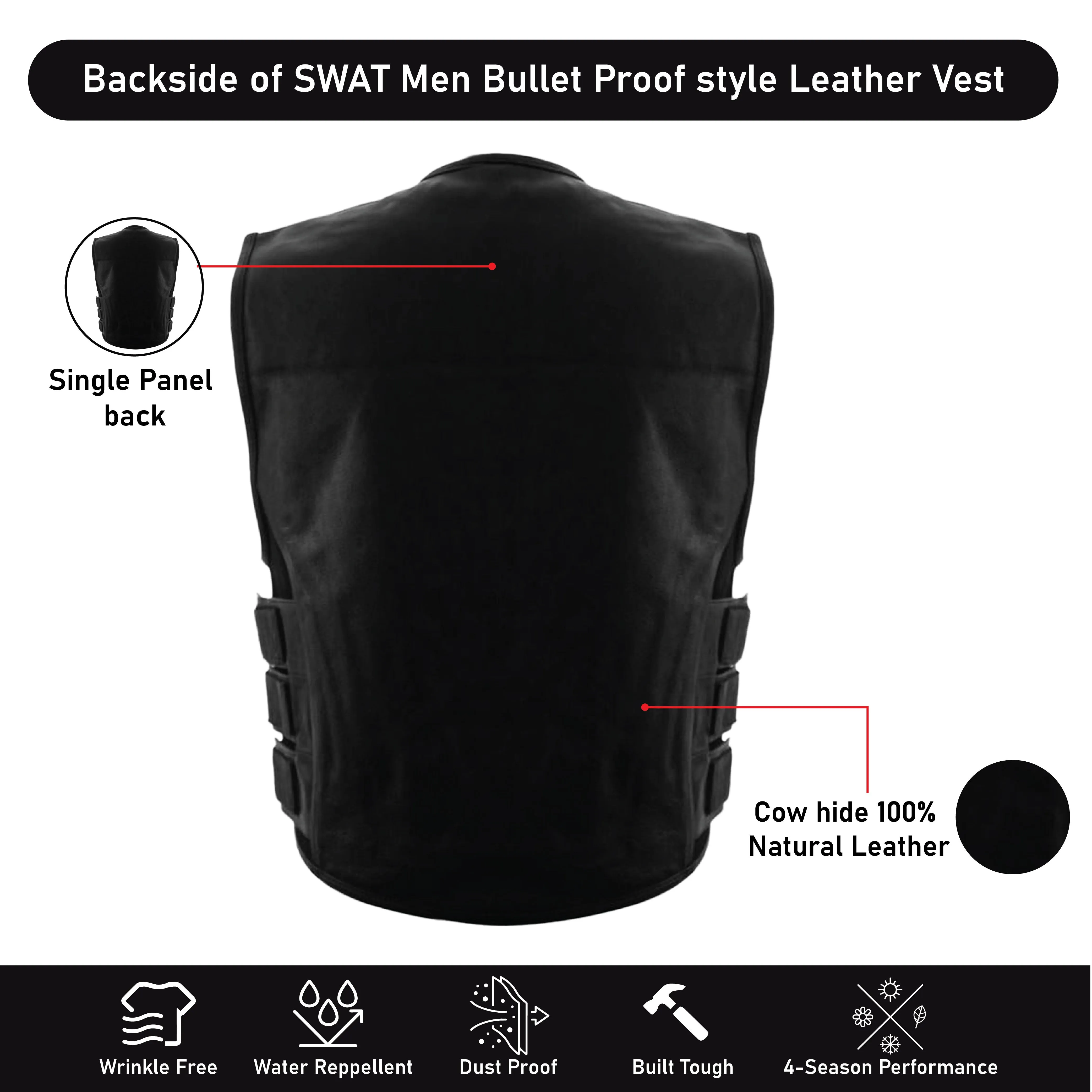 HL11645NKD NAKED Swat team style leather motorcycle vest