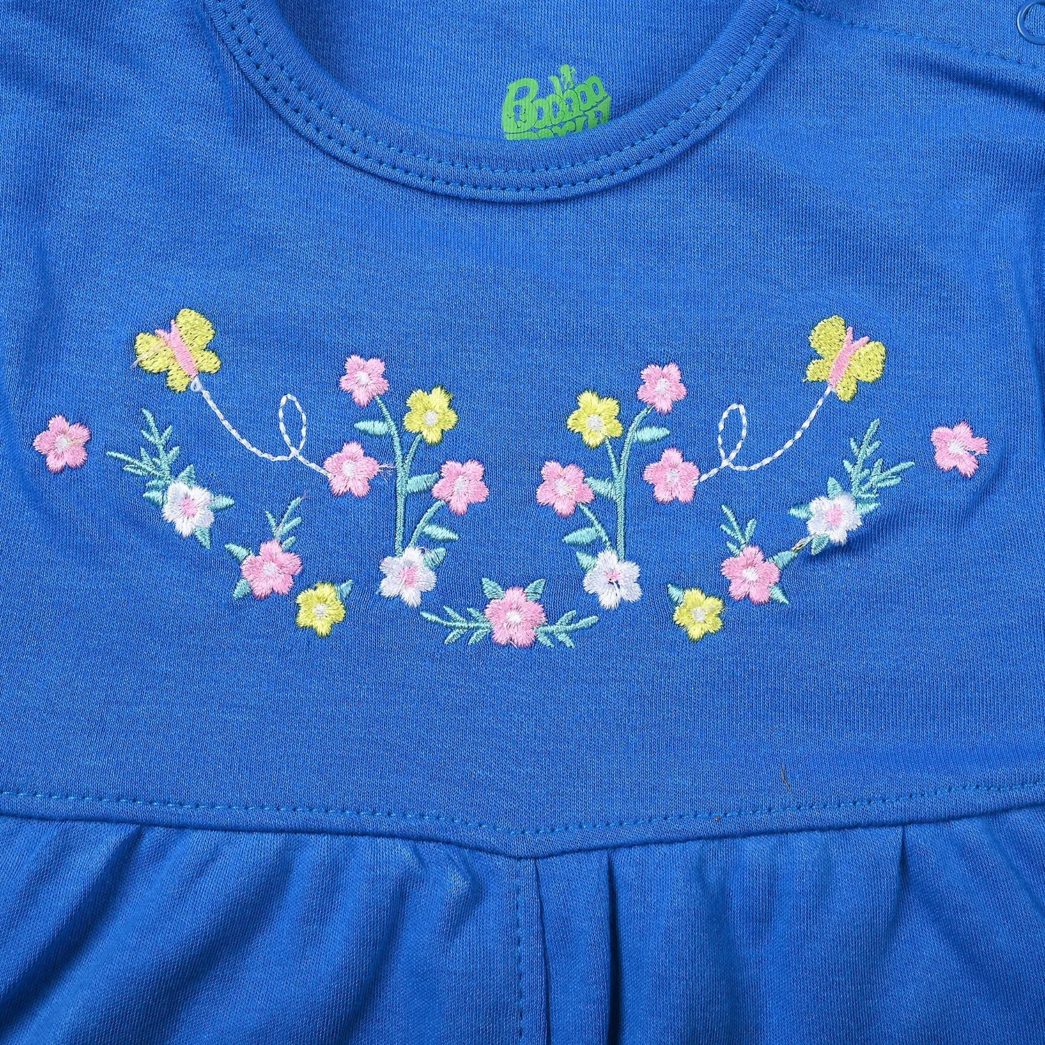 Infant Girls Cotton Interlock Knitted Romper Flower EMB-B. Blue