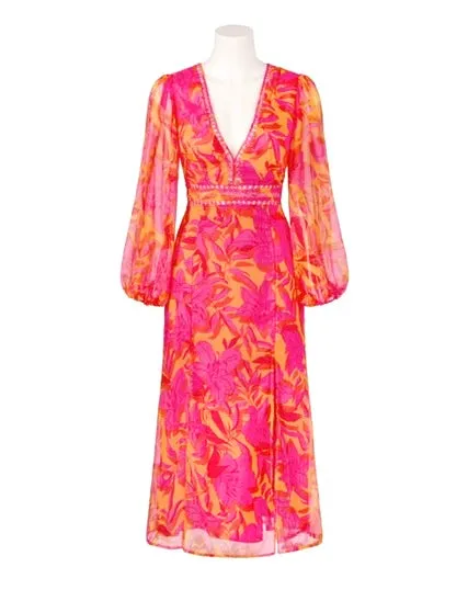 Isadora Chiffon Midi Dress - Pink Floral