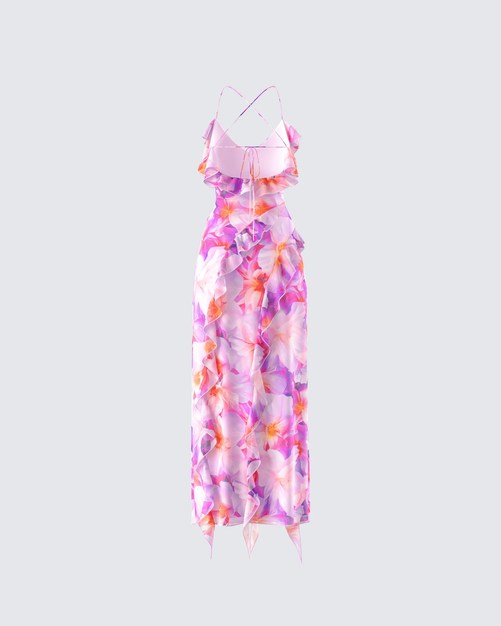 Kenya Pink Floral Ruffle Maxi Dress