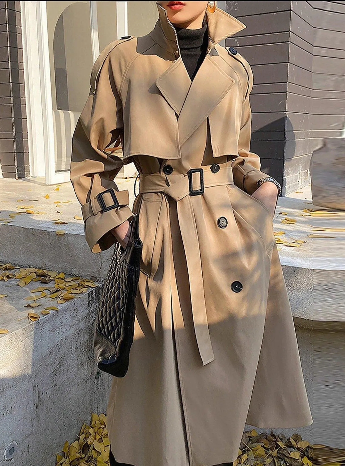 Khaki Storm Flap Double Breasted Trench Coat