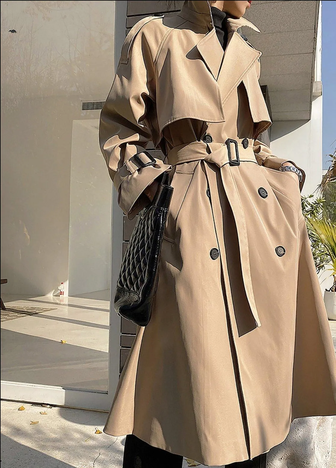 Khaki Storm Flap Double Breasted Trench Coat