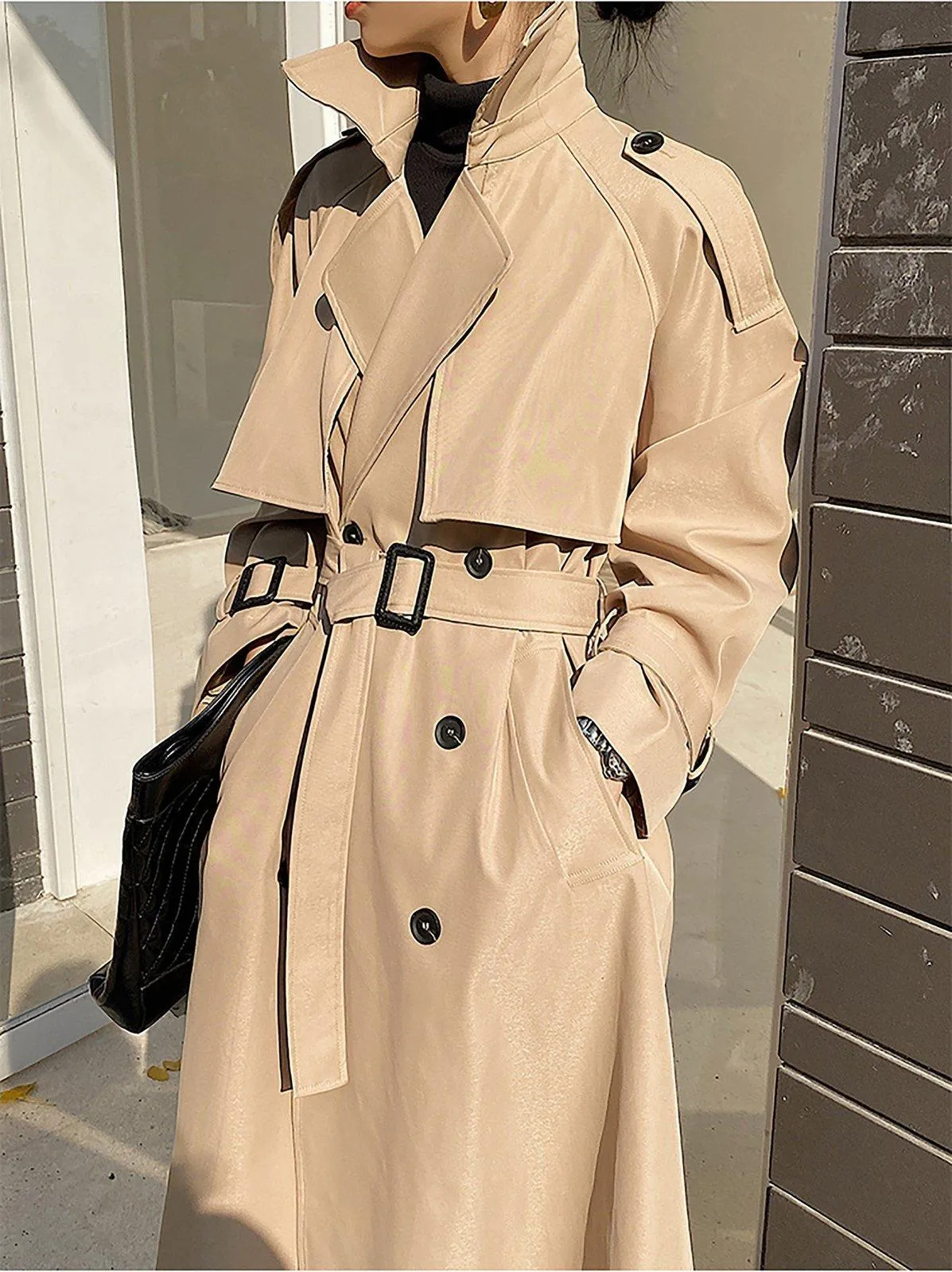 Khaki Storm Flap Double Breasted Trench Coat