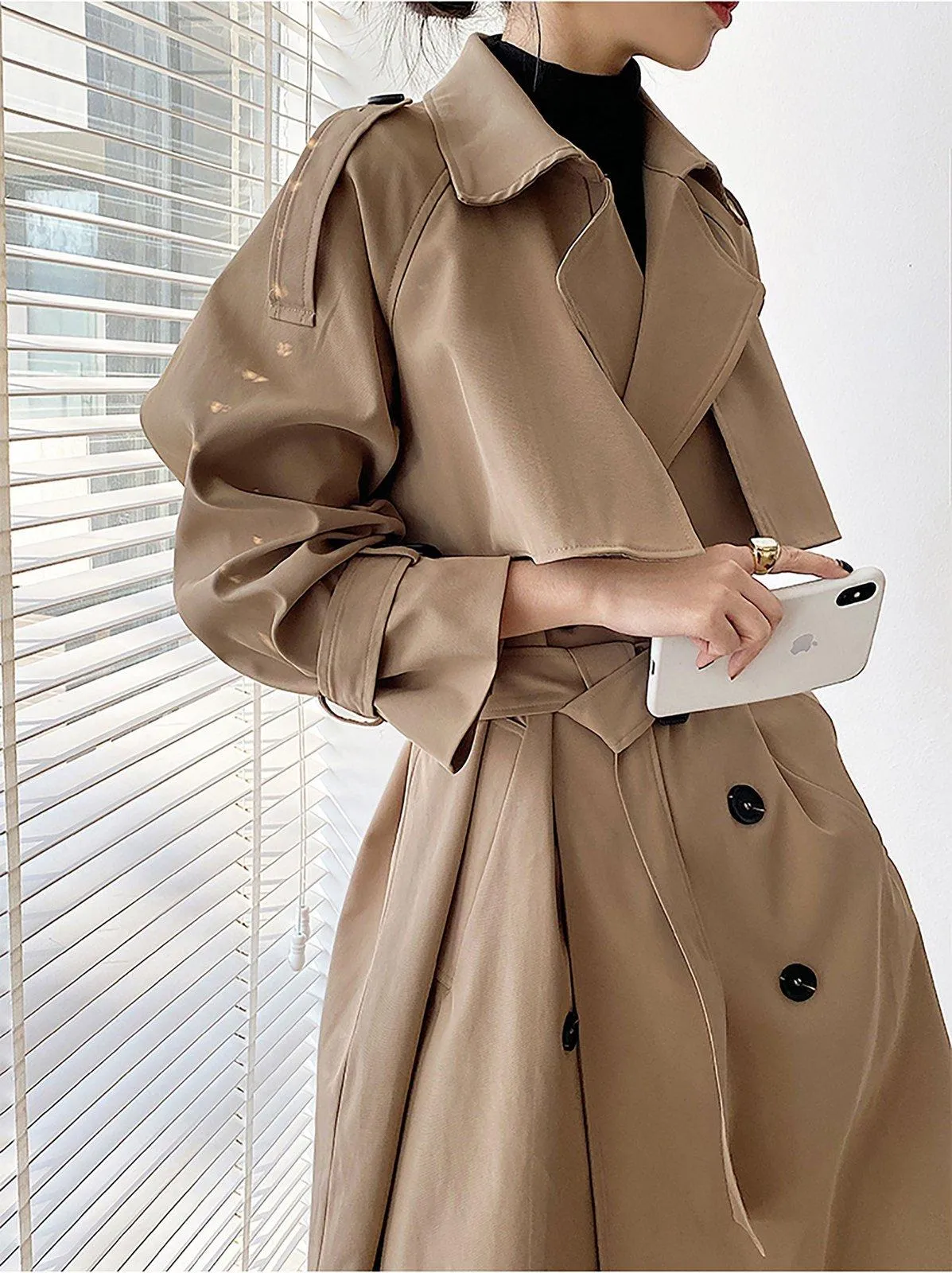 Khaki Storm Flap Double Breasted Trench Coat