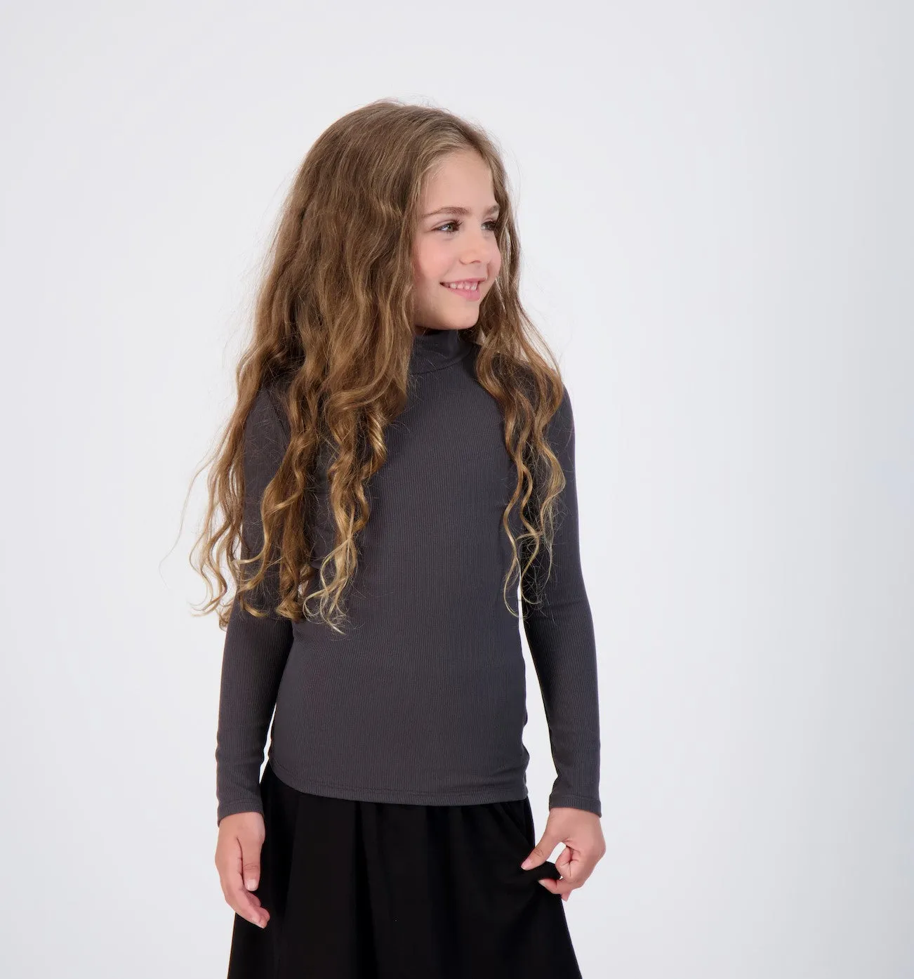 Kids Ribbed Long Sleeve Mock-neck