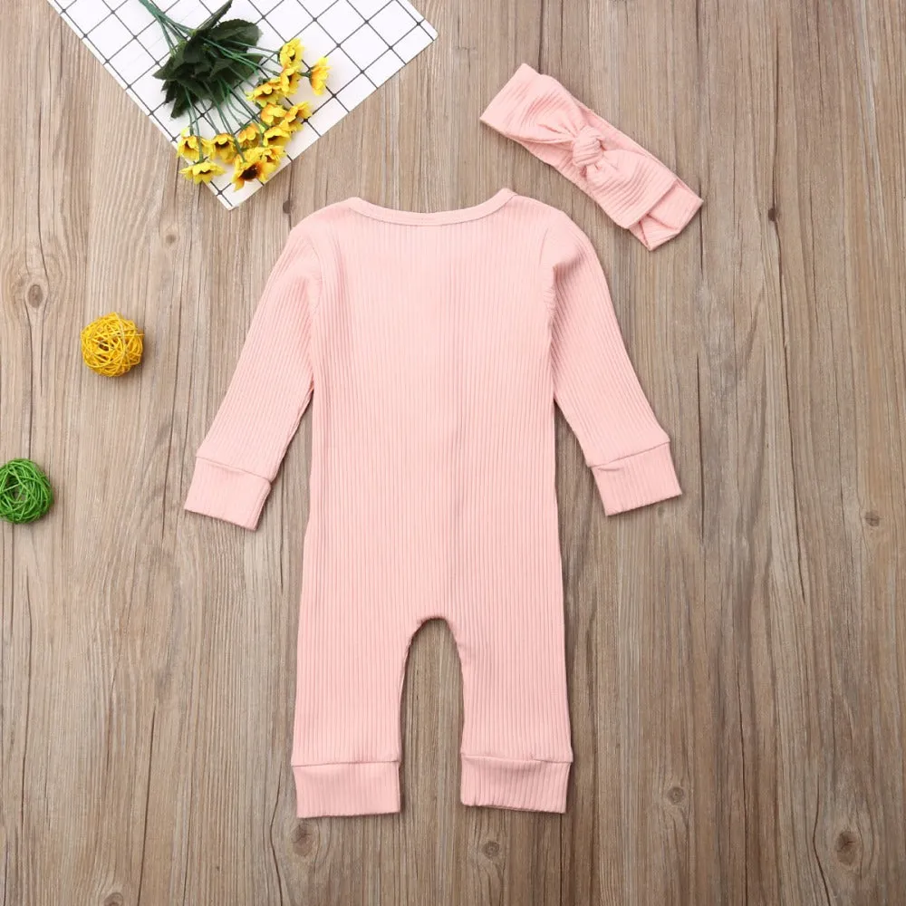 Knitted Autumn Romper - Pink