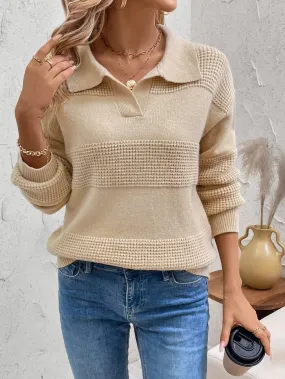 Knitted Sweater Long-sleeved Lapel Solid Color Sweater