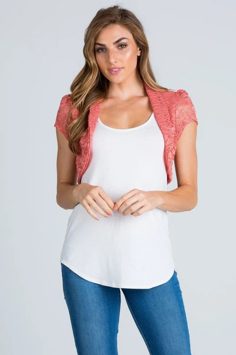 La Scala 10523 Short Sleeve Lace Shrug