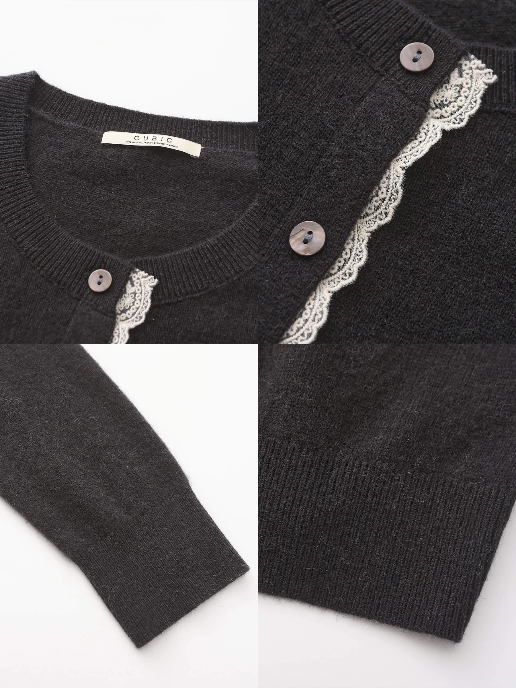 Lace Trim Knit Wool Cardigan