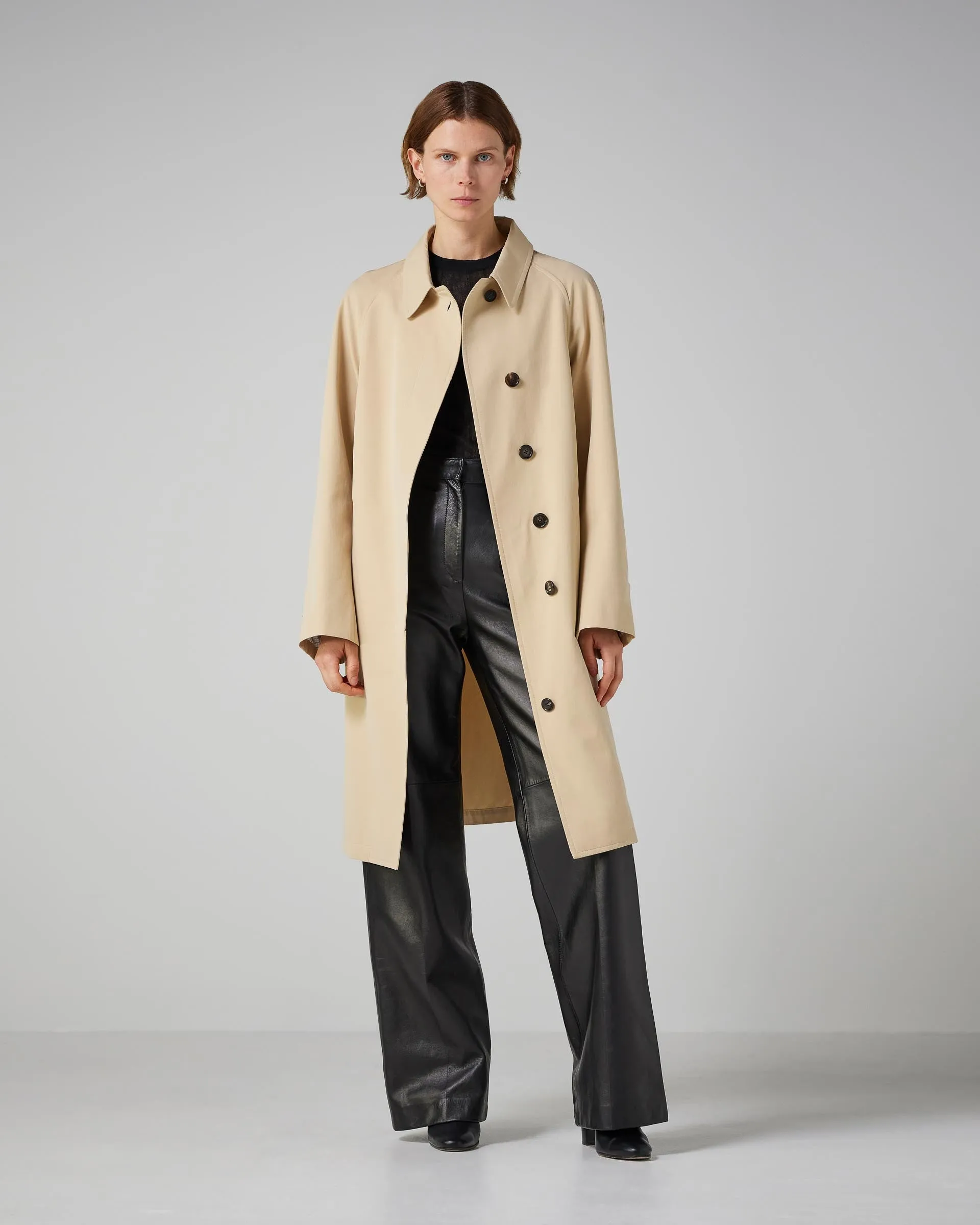 Laura Coat in Washed Cotton, Beige