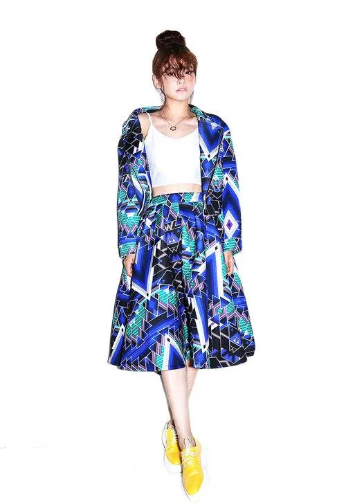 Limited edition one of a kind designer unique 1950 retro vintage inspired pleated printed scuba full midi skirt-Lari