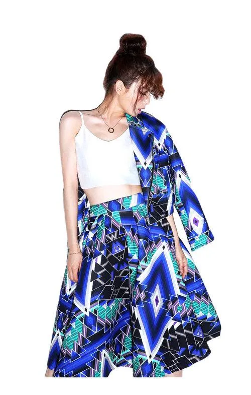 Limited edition one of a kind designer unique 1950 retro vintage inspired pleated printed scuba full midi skirt-Lari